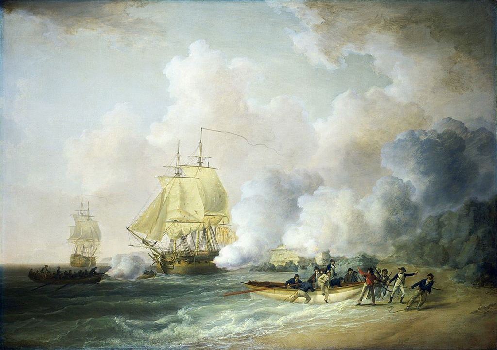 The Capture of Fort Saint Louis, Martinique, 20th March 1794. Painting by William Anderson