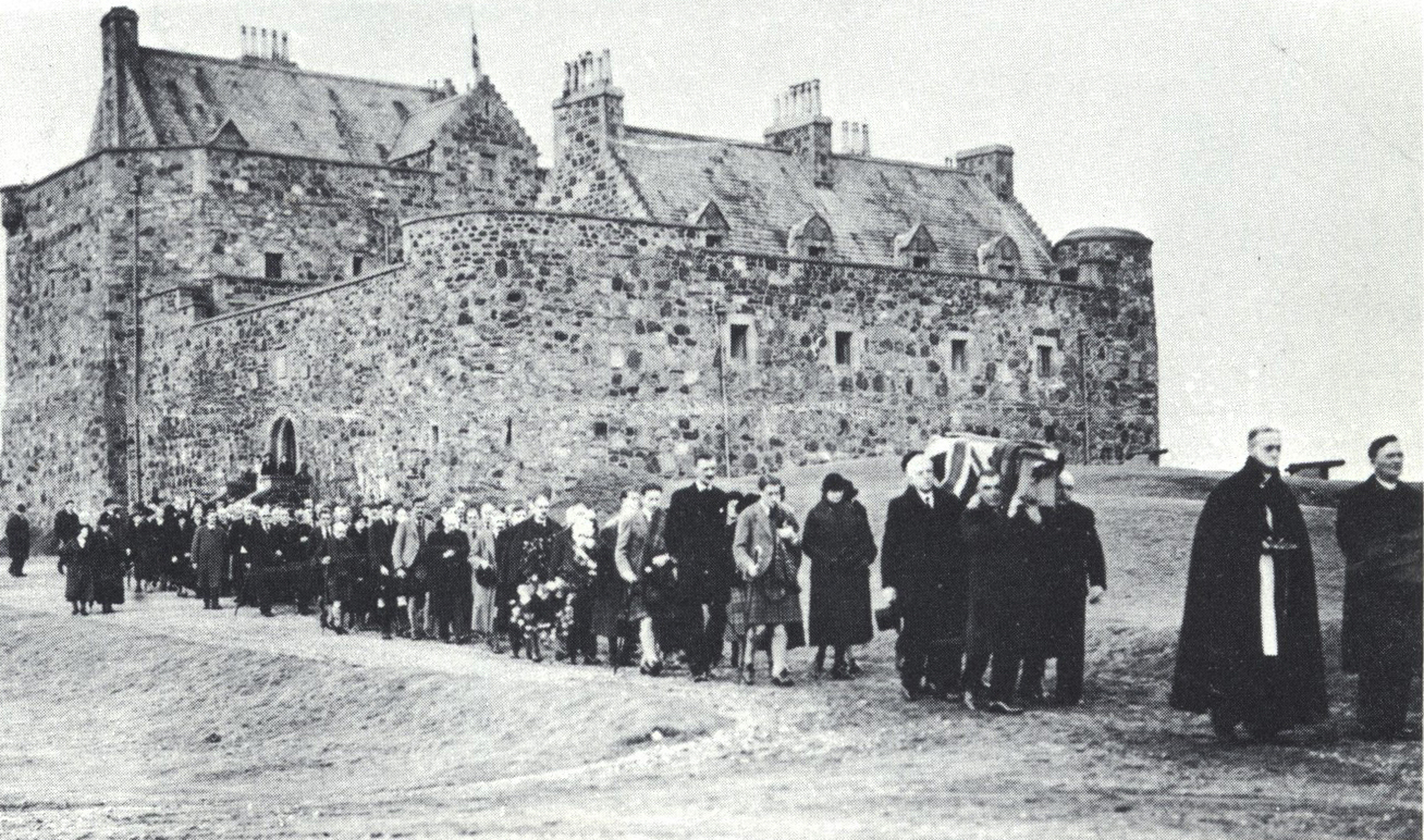 Funeral procession of Sir Fitzroy Maclean, 1936. Lord Charles Maclean follows the coffin.